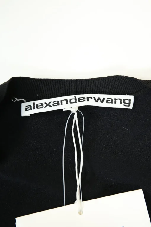 Black polyamide knit crewneck cropped cardigan