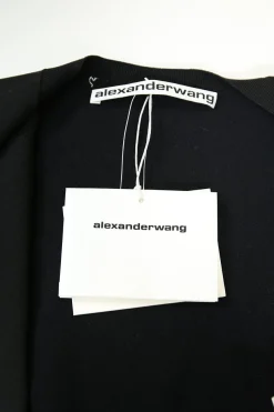 Black polyamide knit crewneck cropped cardigan