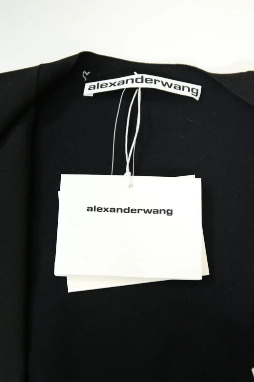 Black polyamide knit crewneck cropped cardigan