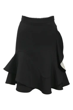 Black polyamide-blend cascade ruffle tier flounce mini skirt