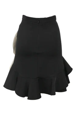 Black polyamide-blend cascade ruffle tier flounce mini skirt