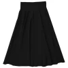 Black polyamide-blend dobby pull-on A-line midi circle skirt