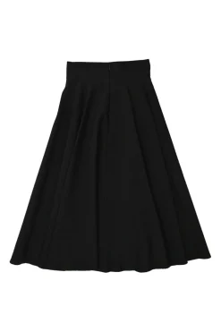 Black polyamide-blend dobby pull-on A-line midi circle skirt