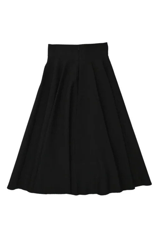 Black polyamide-blend dobby pull-on A-line midi circle skirt