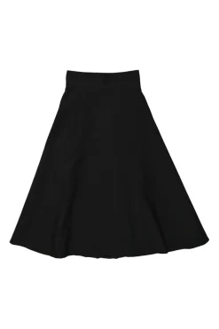 Black polyamide-blend dobby pull-on A-line midi circle skirt