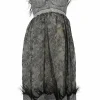 Black polyamide-blend feather-trimmed floral lace illusion bustier mini dress with fixed spaghetti straps