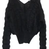 Black polyamide-blend fully-fashioned directional 3D plunge knit