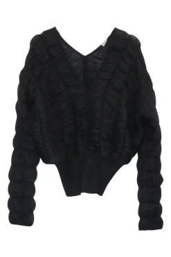 Black polyamide-blend fully-fashioned directional 3D plunge knit