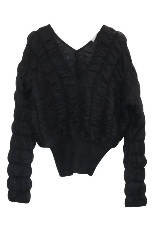Black polyamide-blend fully-fashioned directional 3D plunge knit