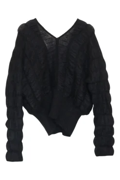 Black polyamide-blend fully-fashioned directional 3D plunge knit