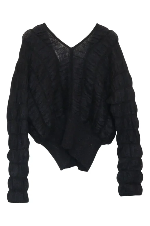 Black polyamide-blend fully-fashioned directional 3D plunge knit
