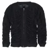 Black polyamide-blend jersey zip front ruched top