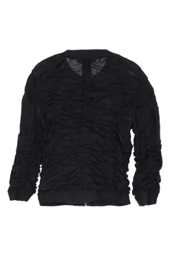 Black polyamide-blend jersey zip front ruched top