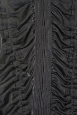 Black polyamide-blend jersey zip front ruched top