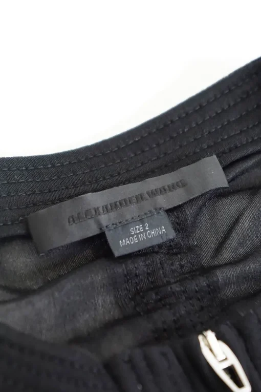 Black polyamide-blend jersey zip front ruched top