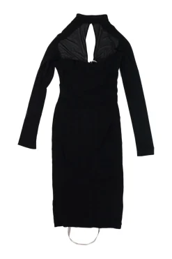 Black polyamide-blend Milarose power mesh choker midi corset sheath dress
