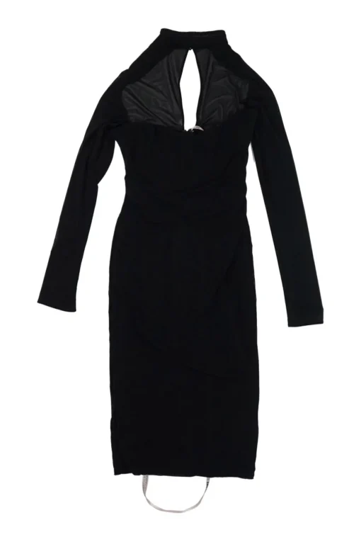 Black polyamide-blend Milarose power mesh choker midi corset sheath dress