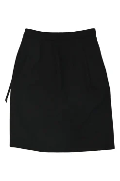 Black polyamide-blend pull-on wrap-effect apron-style knee-length skirt