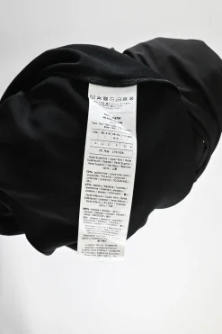 Black polyamide-blend wrap-effect polka dot blouson sheath dress with adjustable leather buckle belt