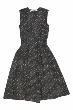 Black polyamide-silk blend floral jacquard sleeveless cocktail dress