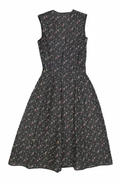 Black polyamide-silk blend floral jacquard sleeveless cocktail dress