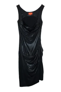 Black polyester confetti dot lamé cocotte sheath dress