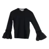 Black polyester crewneck flounce sleeve top