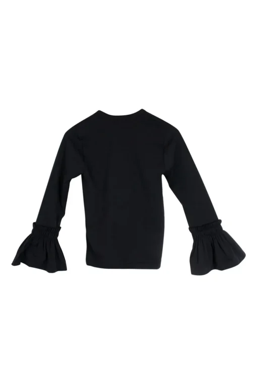 Black polyester crewneck flounce sleeve top