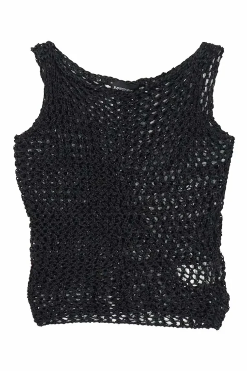 Black polyester crochet tank top