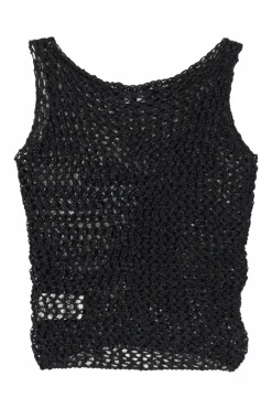 Black polyester crochet tank top