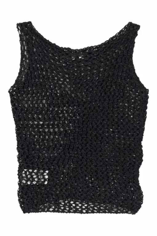 Black polyester crochet tank top