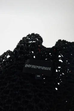 Black polyester crochet tank top