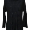 Black polyester dolman sleeve funnel collar pullover plissé top