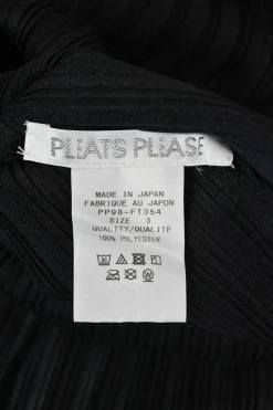 Black polyester dolman sleeve funnel collar pullover plissé top