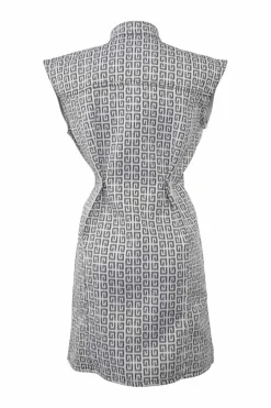 Black polyester 4G monogram jacquard band collar cap sleeve mini dress with tucked waist and concealed front fastening