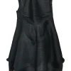 Black polyester origami swing-style plissé dress