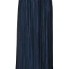 Black polyester pull-on A-line plissé midi skirt