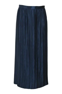Black polyester pull-on A-line plissé midi skirt