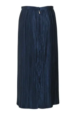 Black polyester pull-on A-line plissé midi skirt