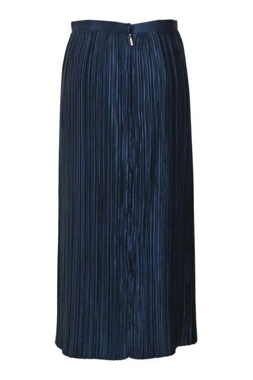 Black polyester pull-on A-line plissé midi skirt
