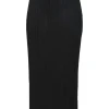 Black polyester pull-on high-rise maxi pencil plissé skirt