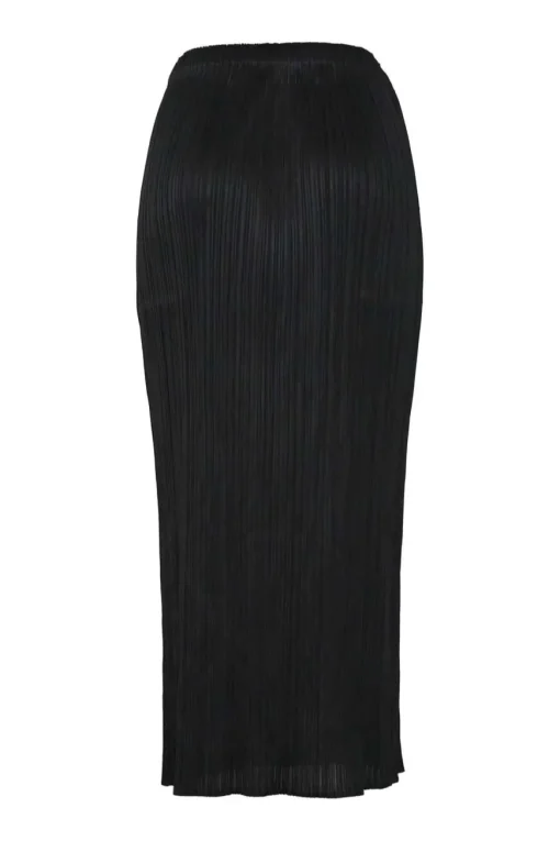 Black polyester pull-on high-rise maxi pencil plissé skirt