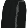 Black polyester pull-on knee-length skirt with contrasting ruffle appliqué