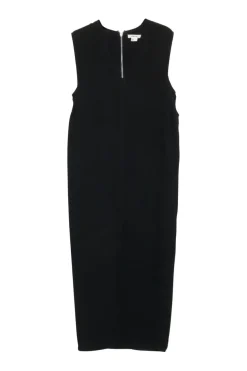 Black polyester pullover V-neck shift sack dress