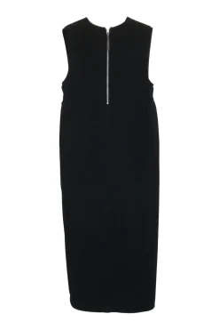 Black polyester pullover V-neck shift sack dress