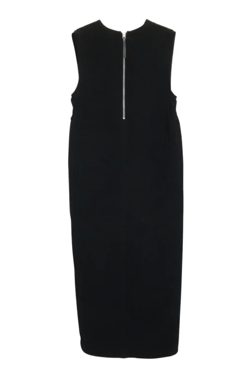 Black polyester pullover V-neck shift sack dress