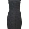 Black polyester-blend abstract jacquard sleeveless sheath dress with portrait back
