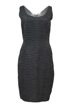 Black polyester-blend abstract jacquard sleeveless sheath dress with portrait back