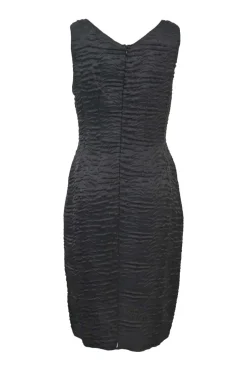 Black polyester-blend abstract jacquard sleeveless sheath dress with portrait back