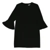Black polyester-blend crewneck pullover flounce sleeve shift dress